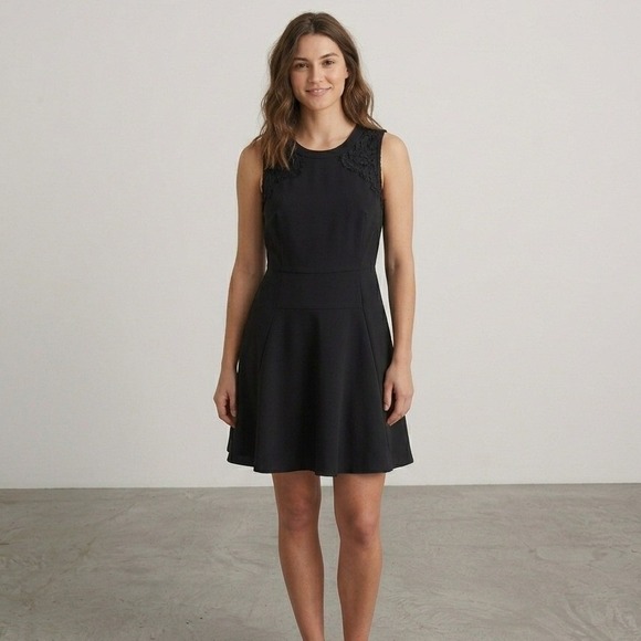 Madewell Dresses & Skirts - Madewell Dress Womens 0 Black Lace Shoulder Fit and Flare Skater Sleeveless